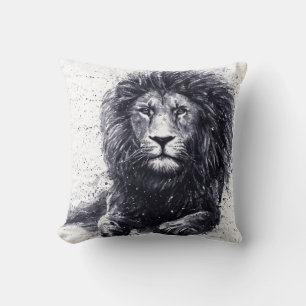 Lion black and white illustration. cushion
