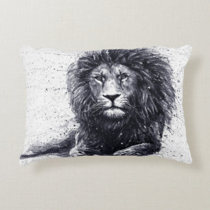 Lion black and white illustration. decorative cushion