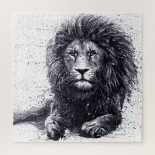 Lion black and white illustration. jigsaw puzzle