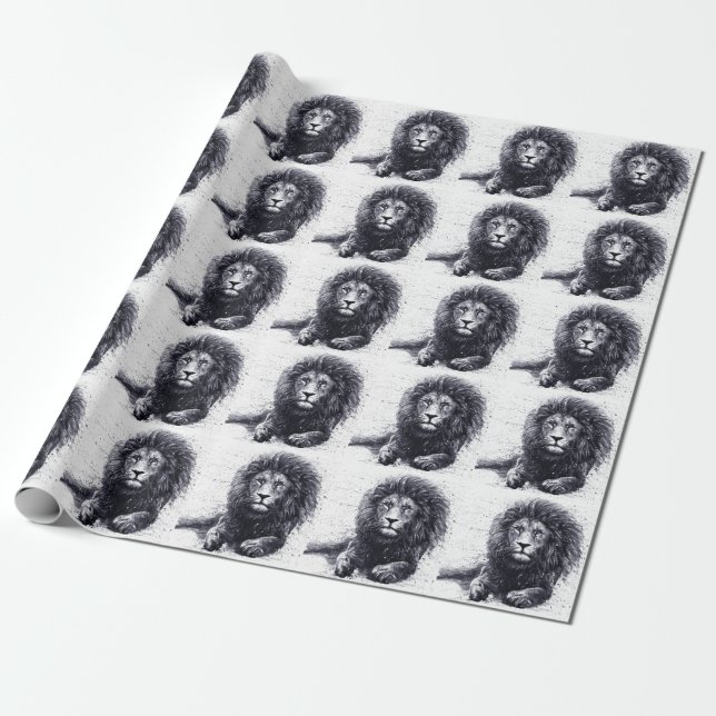 Lion black and white illustration. wrapping paper (Unrolled)
