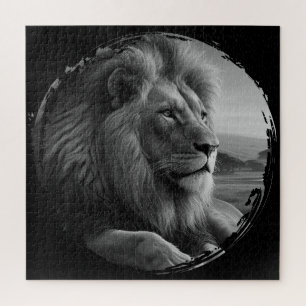 lion black and white nature animal wildlife jigsaw puzzle