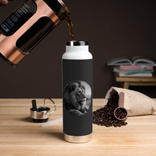 lion black and white nature animal wildlife water bottle