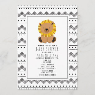 Lion Black And White Pattern Baby Shower Invitation