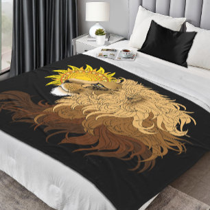 Lion Black Yellow Mandal Sun Fleece Blanket