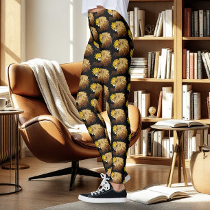 Lion Black Yellow Mandal Sun Leggings