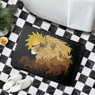 Lion Black Yellow Mandala Sun Bath Mat