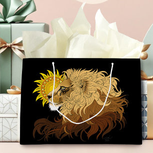 Lion Black Yellow Mandala Sun Large Gift Bag