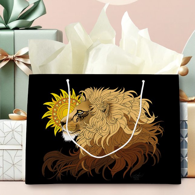Lion Black Yellow Mandala Sun Large Gift Bag (Creator Uploaded)