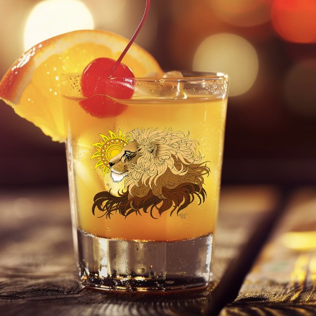 Lion Black Yellow Mandala Sun Shot Glass (Creator Uploaded)