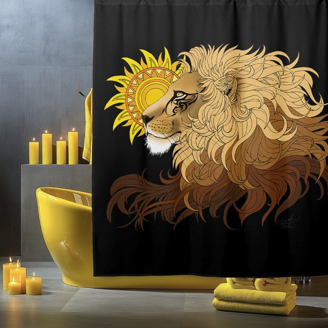 Lion Black Yellow Mandala Sun Shower Curtain (Creator Uploaded)