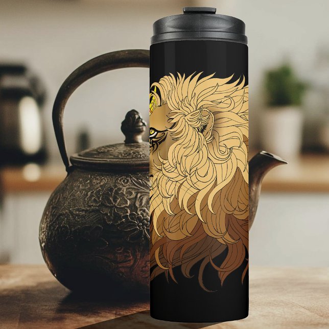 Lion Black Yellow Mandala Sun Thermal Tumbler (Creator Uploaded)