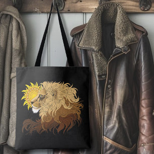 Lion Black Yellow Mandala Sun Tote Bag