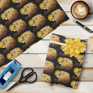 Lion Black Yellow Mandala Sun Wrapping Paper