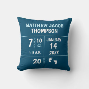 Lion Blue Personalised baby birth stat Cushion