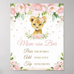 Lion Blush Pink Floral Baby Shower Momosa Bar Sign