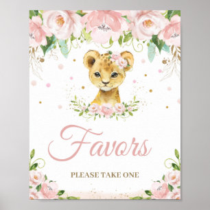 Lion Blush Pink Floral Baby Shower Party Favours  Poster