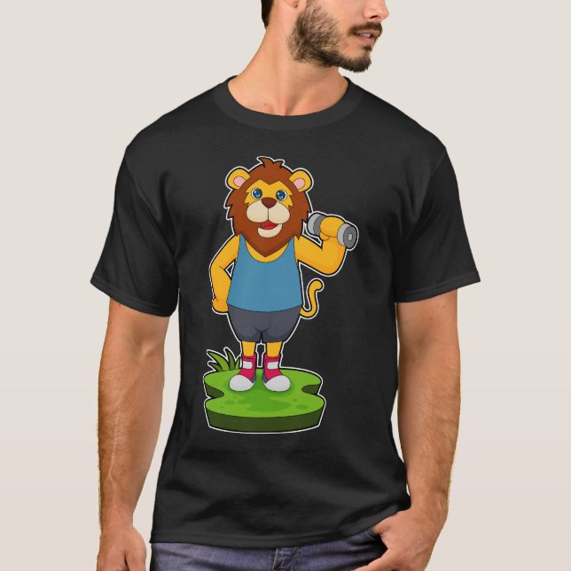Lion Bodybuilder Dumbbell T-Shirt (Front)