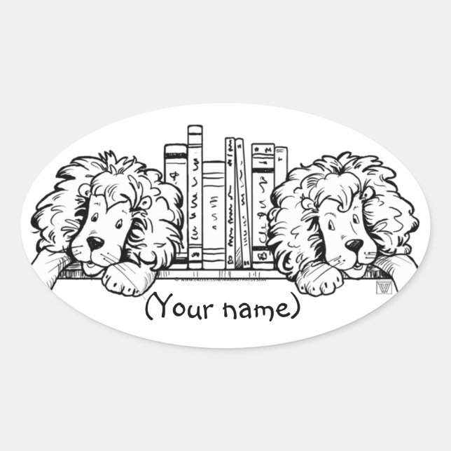 Lion Book Ends Personalised Oval Sticker (Front)