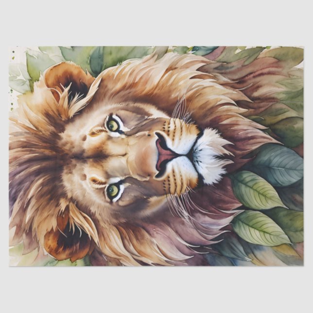 Lion Botanical Watercolor Art Tissue Paper (Front)