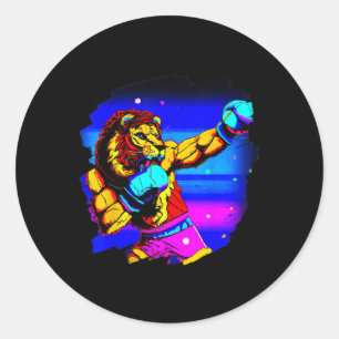 Lion Boxing Cool Funny Lion Boxing Boxer Classic Round Sticker