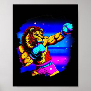 Lion Boxing Cool Funny Lion Boxing Boxer  Poster
