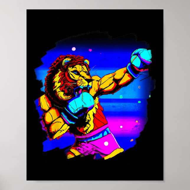 Lion Boxing Cool Funny Lion Boxing Boxer  Poster (Front)