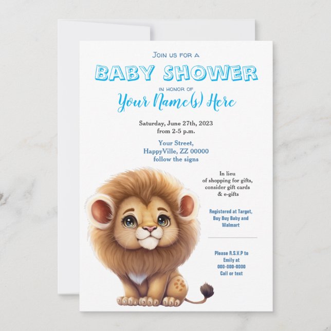 Lion Boy Baby Shower King Cute Invitation (Front)