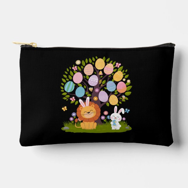 Lion Bunny Easter Cute Tree Hunting Eggs Accessory Pouch (Front)