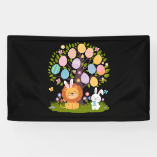 Lion Bunny Easter Cute Tree Hunting Eggs Banner