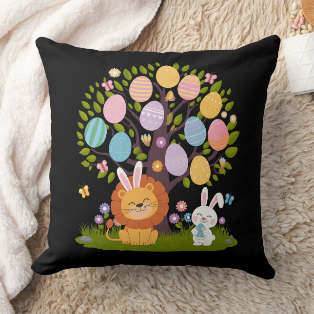 Lion Bunny Easter Cute Tree Hunting Eggs Cushion (Blanket)