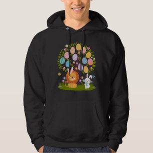 Lion Bunny Easter Cute Tree Hunting Eggs Hoodie