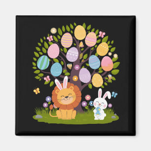 Lion Bunny Easter Cute Tree Hunting Eggs Magnet