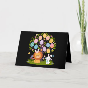 Lion Bunny Easter Cute Tree Hunting Eggs Thank You Card