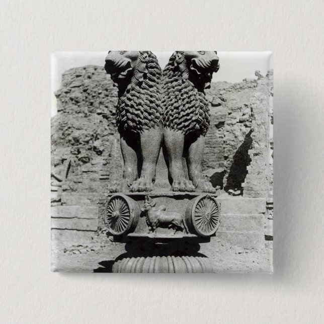 Lion capital from the Pillar of Emperor Ashoka 15 Cm Square Badge (Front)