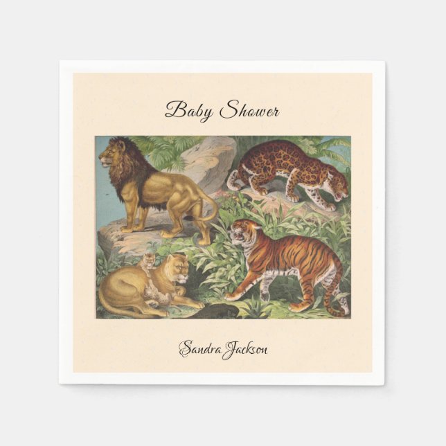 Lion cat jungle Gender neutral Baby Shower by Mail Napkin (Front)