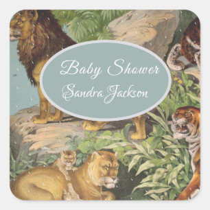 Lion cat jungle Gender neutral Baby Shower by Mail Square Sticker