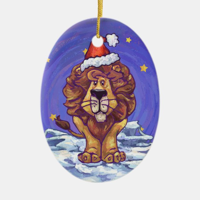Lion Christmas Ceramic Tree Decoration (Front)