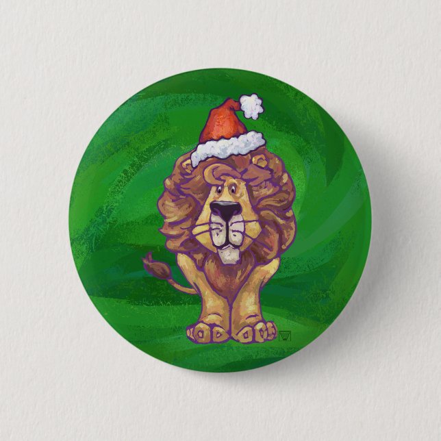 Lion Christmas On Green 6 Cm Round Badge (Front)