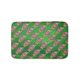 Lion Christmas On Green Bath Mat