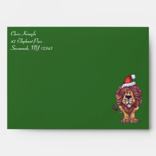 Lion Christmas On Green Envelope