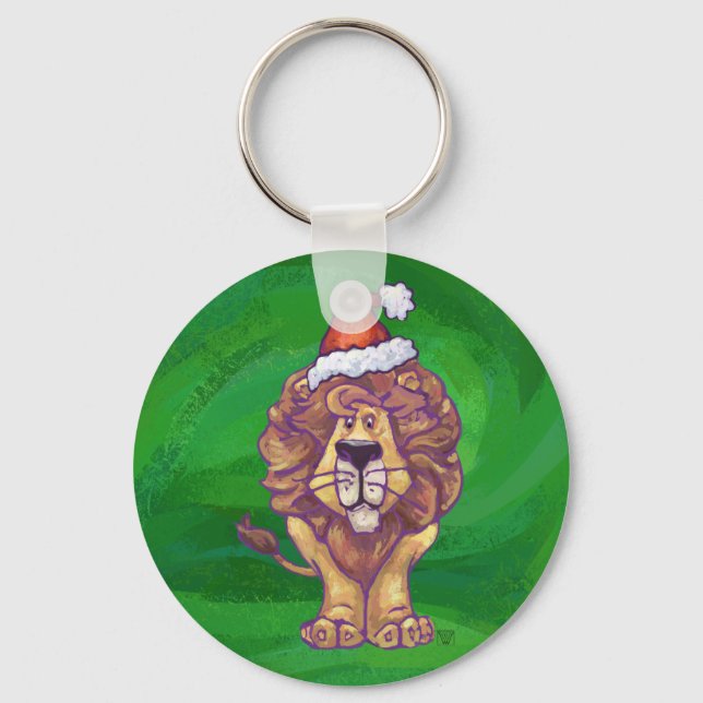 Lion Christmas On Green Key Ring (Front)