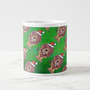 Lion Christmas On Green Large Coffee Mug