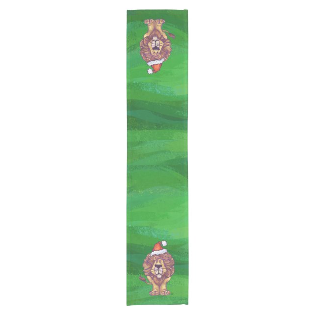 Lion Christmas On Green Short Table Runner (Front)