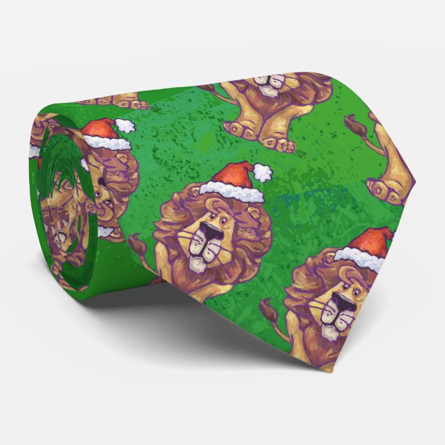 Lion Christmas On Green Tie (Rolled)