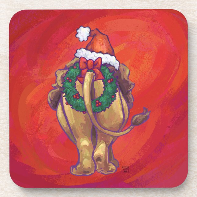 Lion Christmas On Red Coaster (Front)