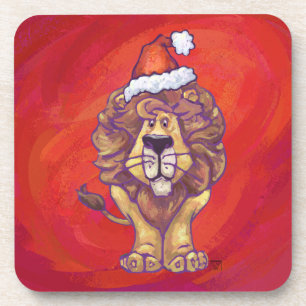 Lion Christmas On Red Coaster
