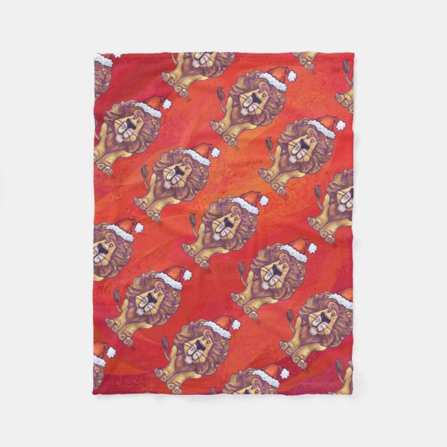 Lion Christmas On Red Fleece Blanket (Front)