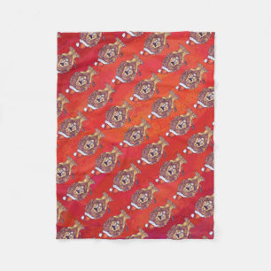 Lion Christmas On Red Fleece Blanket