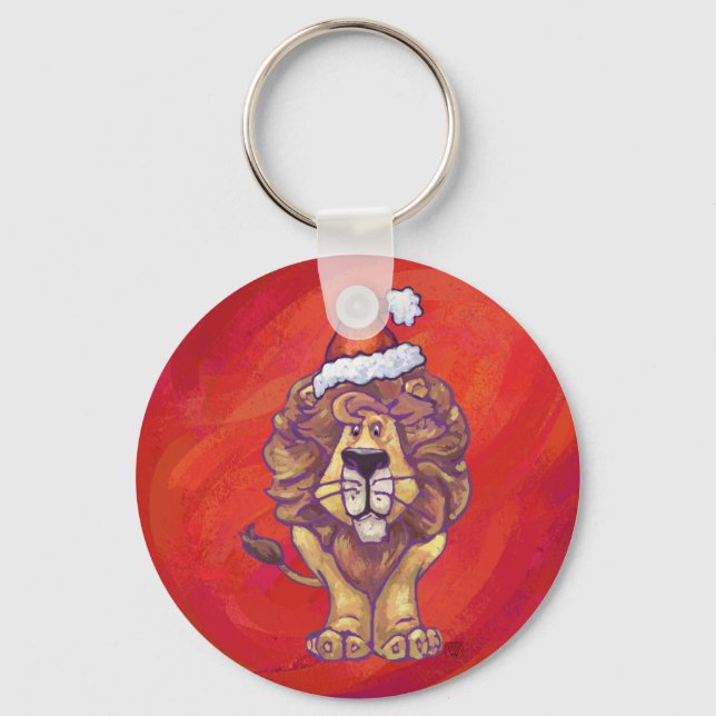 Lion Christmas On Red Key Ring (Front)