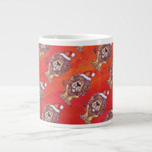 Lion Christmas On Red Large Coffee Mug